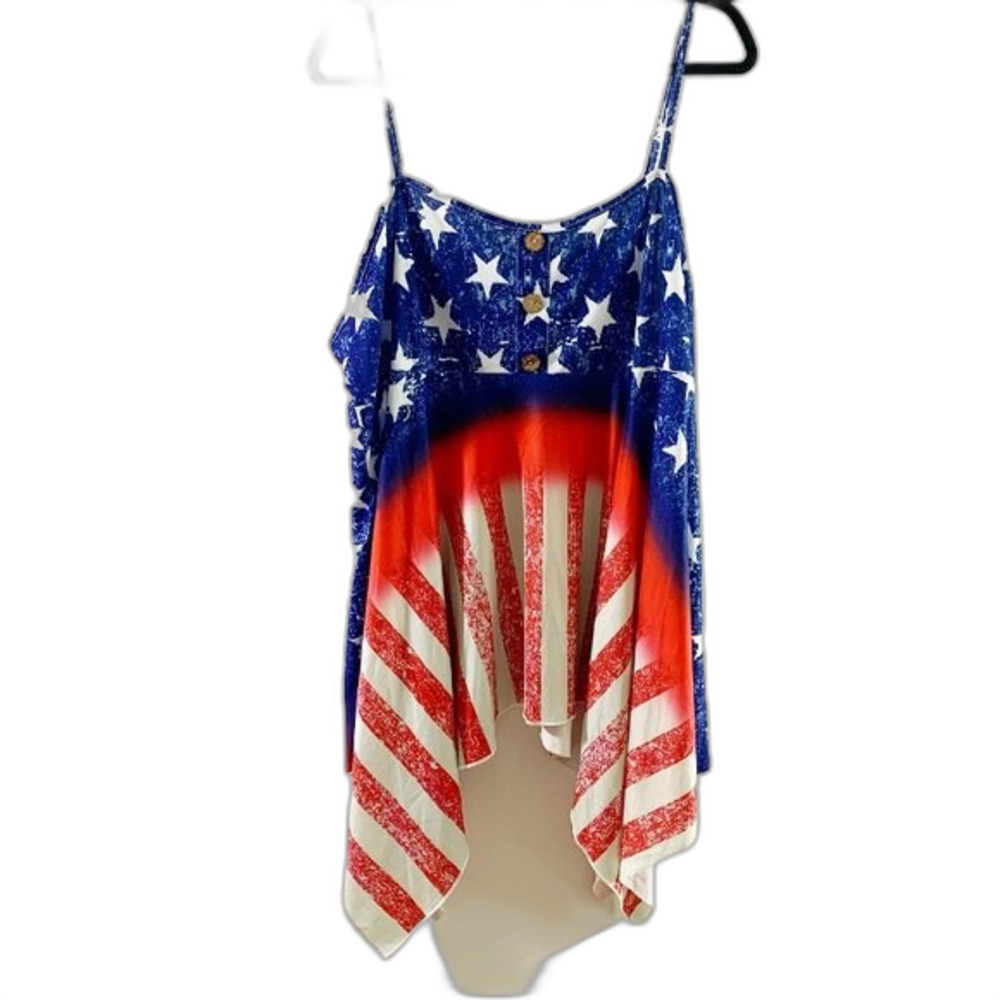 ROSEGAL American Flag Sleeveless High Low Tank Top Size 5X